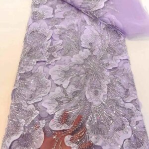 African 2025 High Quality Mesh Sequins Embroidery Beaded Tulle Nigerian Lace Fabrics For Bridal Material Wedding Sewing