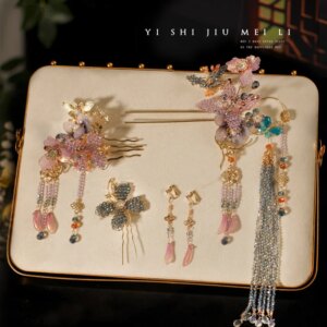 Bridal Chinese Style Xiuhe Headdress Light Pink Cute Youth-Looking Hairpin Classical and Gown Morning Gowns All-Match