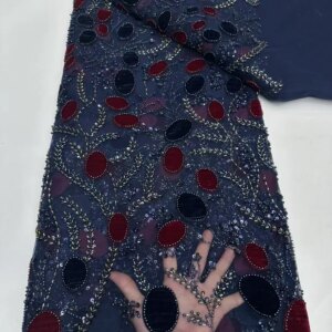 Luxury Velvet Lace Fabric 5 Yars High Quality 2025 Navy blue Beaded Lace Fabric Fashion Sequin African Laces Fabric For Women
