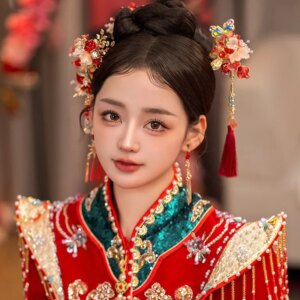 Chinese Xiuhe Headdress Simple Elegant Xiuhe Clothing Red Hairpin Wedding He Clothing Hair Accessories Face-Looking Mini Set