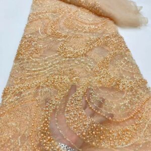 African Purple Lilac Beaded Lace Fabrics Nigerian Wedding Party Dress Green Sequins Tulle Lace Fabrics For Sewing KB4828