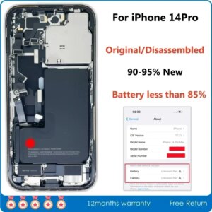 90% New, Disassembled Middle Frame Housing Back Glass Cover For iPhone 14 Pro, with Battery Rear Camera NFC Wireless Assembly