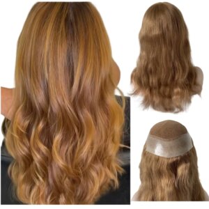 18 inches Brazilian Virgin Human Hair Hairpiece Silky Straight Light Brown Color 8# Lace with PU Unit 7×9 AUS Topper for White W