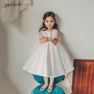 White Bow Flower Girl Dress For Wedding  First Communion Dress  Appliques Ball Gown Girl Princess Tulle Baby Simple Dress 2025
