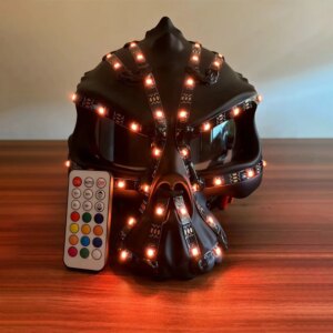 LED Skull Helmet RGB Monochrome Switching Full Color Lighting Racing Hat Mask Waterfall Effect Glowing Robot Set Party Costume A