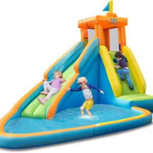 Inflatable Water Slide for Kids, Giant Waterslide Park for Backyard Outdoor Fun w/Splash Pool, Climbing Wall, Blow up Water Slid