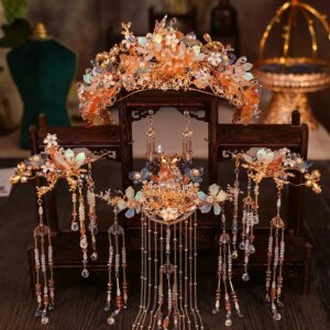 Bridal Xiuhe Headdress Chinese Wedding Grandeur Tassel Coronet Ancient Costume Court Hair Accessories and Dress Accessories