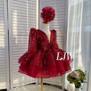2025 new Luxurious Sequin bow Flower Girl Dress Wedding Dresses Princess Ball Appliques Kids Birthday GIFT First Communion Gowns