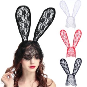 Halloween Lace Headband RabbitEar Veil Hairband Nightclub Women Cosplay Headgear drop shipping
