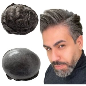 Brazilian Virgin Human Hair Replacement 32mm Wave 2Color40 0.08mm Skin Knots PU Toupee for White Men