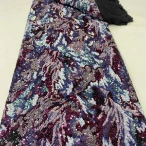 2025 High Quality Blue Sequins lace Fabric Sequence Embroidery African Nigerian With Sequins Fabric For Party Dresses KB4934