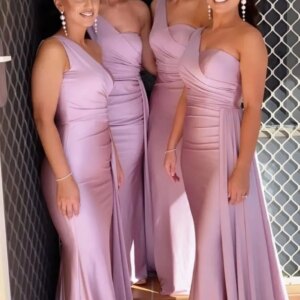 Purple One Shoulder Bridesmaid Dresses 2025 Mermaid Wedding Party Dress For Women Guest Sweep Train Ruched Prom Dress Customized