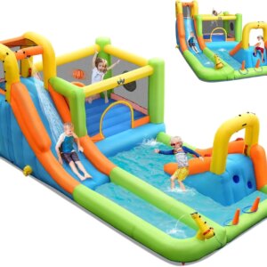 Inflatable Water Slide, 20.5x11FT Mega Waterslide Park Bounce House for Outdoor Fun w/Long Slide, Giant Splash Pool, 8 in 1 Wate
