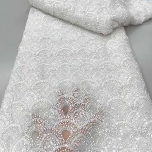 2025 African French Nigerian High End Tulle Lace Fabric With Beads Sequins Mesh for Embroiderg Wedding Party Bride Sewing Dress