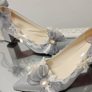 Lolita Hand-Made High Heels Women’s Shoes Blue Flower Wedding plus Size