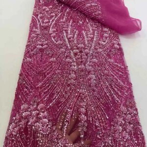 Luxury French Mesh Beaded Lace Fabric 2025 High Quality African Sequins Groom Tulle Lace Fabrics For Nigerian Wedding Dresses