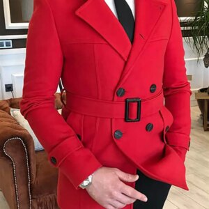 Thick Wedding Coat For Groom Wear Double Breasted Luxury Men‘s Coat Long Jacket Business Formal Lapel Windbreaker Customized