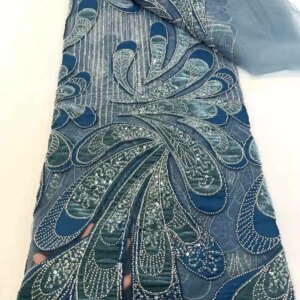 Latest African Heavy Sequin Beaded Tulle Lace Fabric 2025 High Quality French Tulle Lace Fabric Nigerian Embroidery Lace Wedding