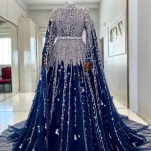 ROSEINTHEBOX Saudi Dubai Luxury Evening Dresses 2025 High-neck Full Sleeve Crystal Beaded For Formal prom Occasion Customized