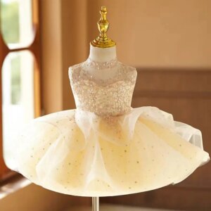 Dreamy Vow Fashion Baby Girl Dress Sleeveless Sequined for Kids 1st Birthday Holiday Party Princess Knee Length Ball Gown J732