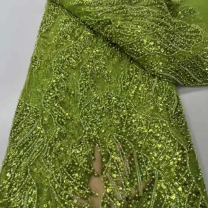 5 Yards Gold Beaded Lace Fabric Latest Mesh Lace Fabric High Quality 2025 African Sequins Tulle Lace For Wedding Dress Sewing