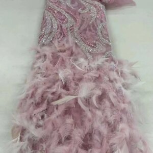 Latest African 3D Feather Net Laces 2023 High Quality Embroidered Beads Sequins Mesh Fabric For Nigeria Wedding Party Dress