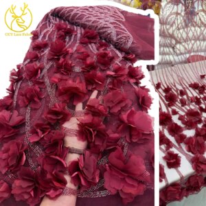 3D Floral Elegant Beaded Sequins Embroidered French Bridal Tulle Lace African Nigerian Fabric For Evening Dress Wedding 5 Yards