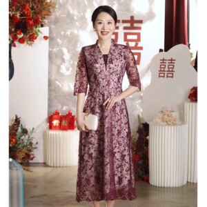 Lace Women Midi Dresses For Wedding Party Elegant V-Neck A-Line Tea-Length Mother Of The Bride Dresses With Sleeves