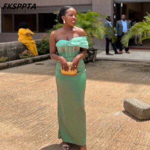Customize 2025 Mint Green African Bridesmaid Dresses One Shoulder Straight Floor Length Maid Of Honor Gowns For Wedding Party