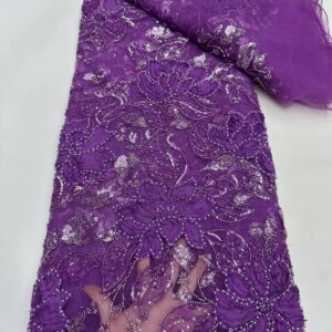 African Beads Lace Fabrics 2025 5 Yards High Quality 3D Flower French Mesh Tulle Sequins Embroidery Wedding Party Bridal Lace