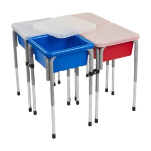 4-Station Sand and Water Adjustable Play Table, Sensory Bins, Blue/Red