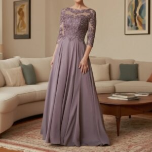 Sheer Neck illusion Appliqued Lace Beaded and Sequined Dress For Arabic Black Women Purple Mother Of The Bride Gowns