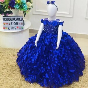 Royal Blue Flower Girls Dresses Customized Hand Made Floral Child Baby Princess Birthday Gown Party Dress