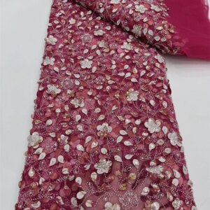 Fashion African Luxury Beaded Tulle Lace Fabric French Handmade Sequins Embroidery Lace Fabric For Women Christmas Party Dresses