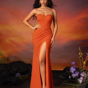 QueensLove Orange Bridesmaid Dress Sleeveless Sweetheart Evening Prom Dress High Split Satin Dress Party Wear Customize