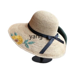 LMM handmade raffia female anti-ultraviolet sunshade bucket hat sunflower eaves