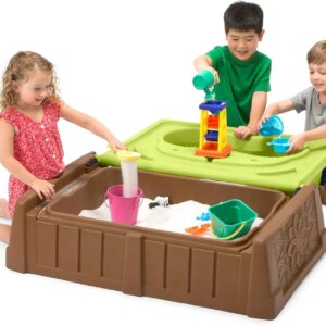 Sand and Water Kids Bench, 2-in-1 Sand and Water Table with Outdoor Storage Bench, Tan