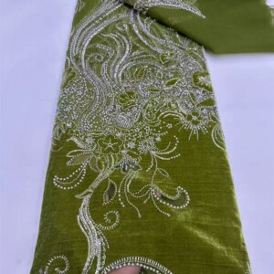 Green Lace Fabric Luxury French African Velvet Tulle Beads lace Sequin Mesh Lace Nigeria French Fabric For Wedding Dress A1151-1