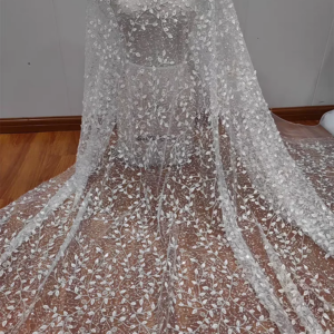 High Quality Full Leaves Lace With Sequins Soft Tulle Fabric Bridal Wedding Dress Delicate Lace Fabric