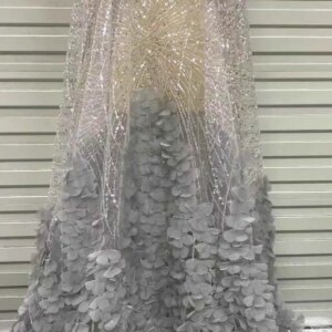 Women Handmade 3D Embroidery Flowers Net Lace Dress beads Sequins Evening Party Dress High End French Fashion New Design 2024 JH