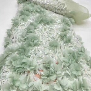 2025 African French Nigerian High End Tulle Lace Fabric 3D With Beads Sequins Mesh for Embroiderg Wedding Party Bride Dress
