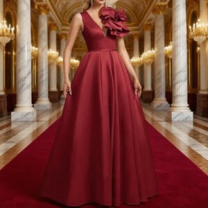 Burgundy Mother of The Bride Dress Wedding Guest Gown V Neck Sleeveless Ruffles A Line Satin Evening Party Dresses Customized