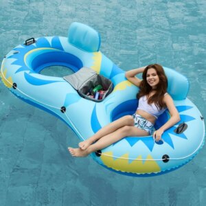 Inflatable River Tube Float – 2 Person Heavy Duty River Float Pool Floats with Removable Cooler Lake Water Tubes for Floating R