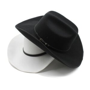 Men’s and women’s simple belt tweed large brim cowboy felt top hat outdoor