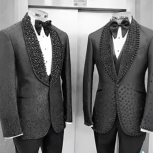 Customized Luxury Men’s Suits Tailored 2 Pieces Sequins Beads Blazer Shawl Lapel One Button Sparkly Wedding Slim Diamonds Prom
