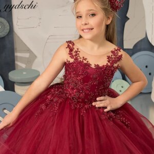 Lace Ball Gown 2025 O-neck Long Dress Evening Party Flower Girl Wedding Dress Birthday Europe Style Baby Girls Pageant Dress