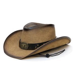 Vintage bull’s belt made of old leather men’s and women’s big-brimmed cowboy hats waterproof warm top