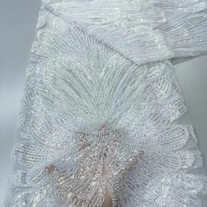 Luxury African Tulle Brocade Lace Fabric High Quality Beads French Gilding Lace Fabric For Sew Cloth Diy Party Dress -ZX