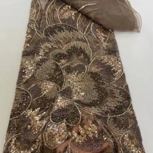 Latest African Lace Fabric New High Quality Sequins French Beaded Tulle Laces Fabric For Nigerian Wedding Dresses Sewing A1131-1