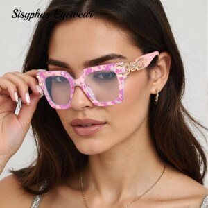 2025 European and American Fashion High-End New Metal Chain Large-Frame Reading Glasses Women’s Resistance Blue Light Prescription Glasses
